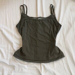 Women's Vintage Boho Olive Green Lace Trim Cami Top